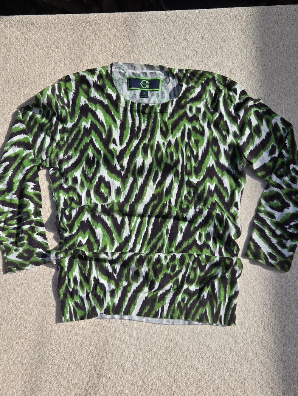 Cotton green ikat animal print sweater